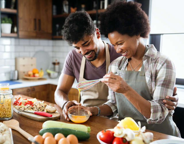 a man and woman eating food