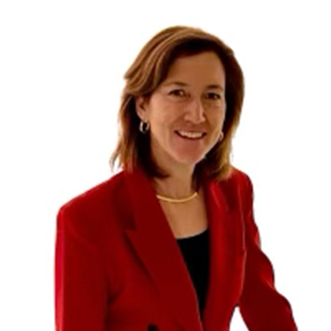 a woman in a red suit